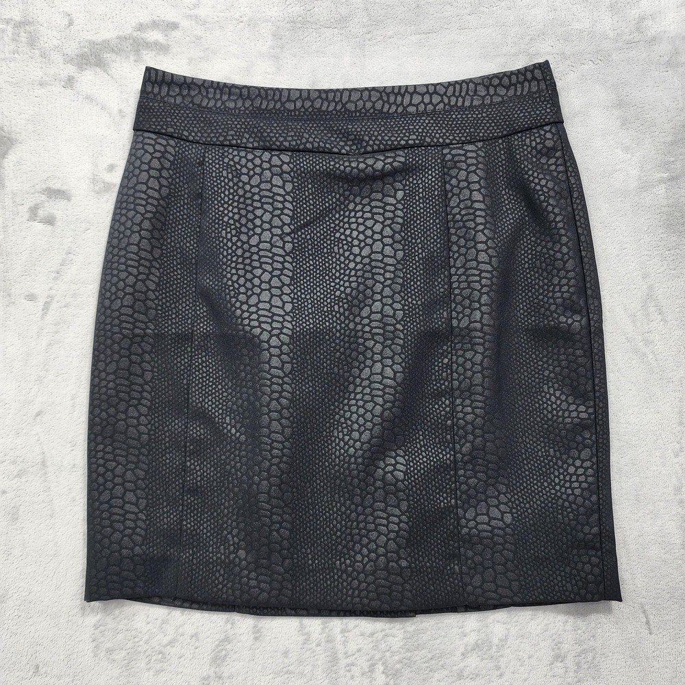 Cynthia Rowley Skirt Womens 4 Black Animal Print Satin Pencil Lined Stretch